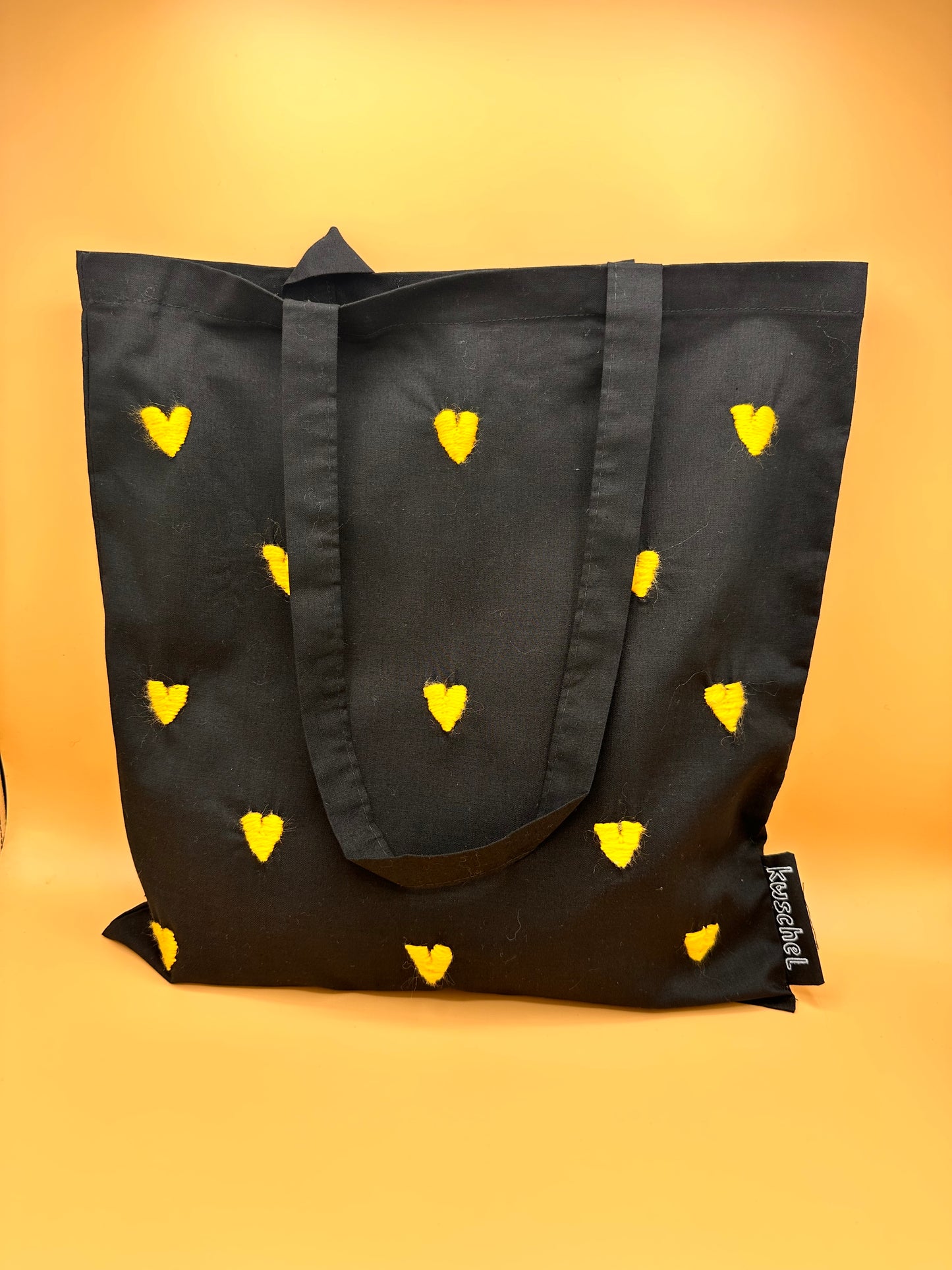 Embroidered Yellow Hearts tote bag
