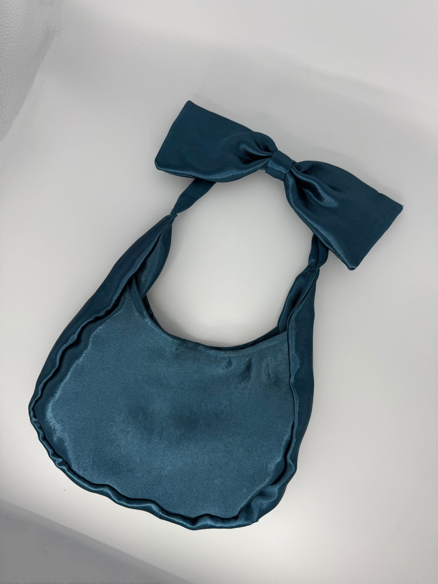 Cyan Satin Bow Bag