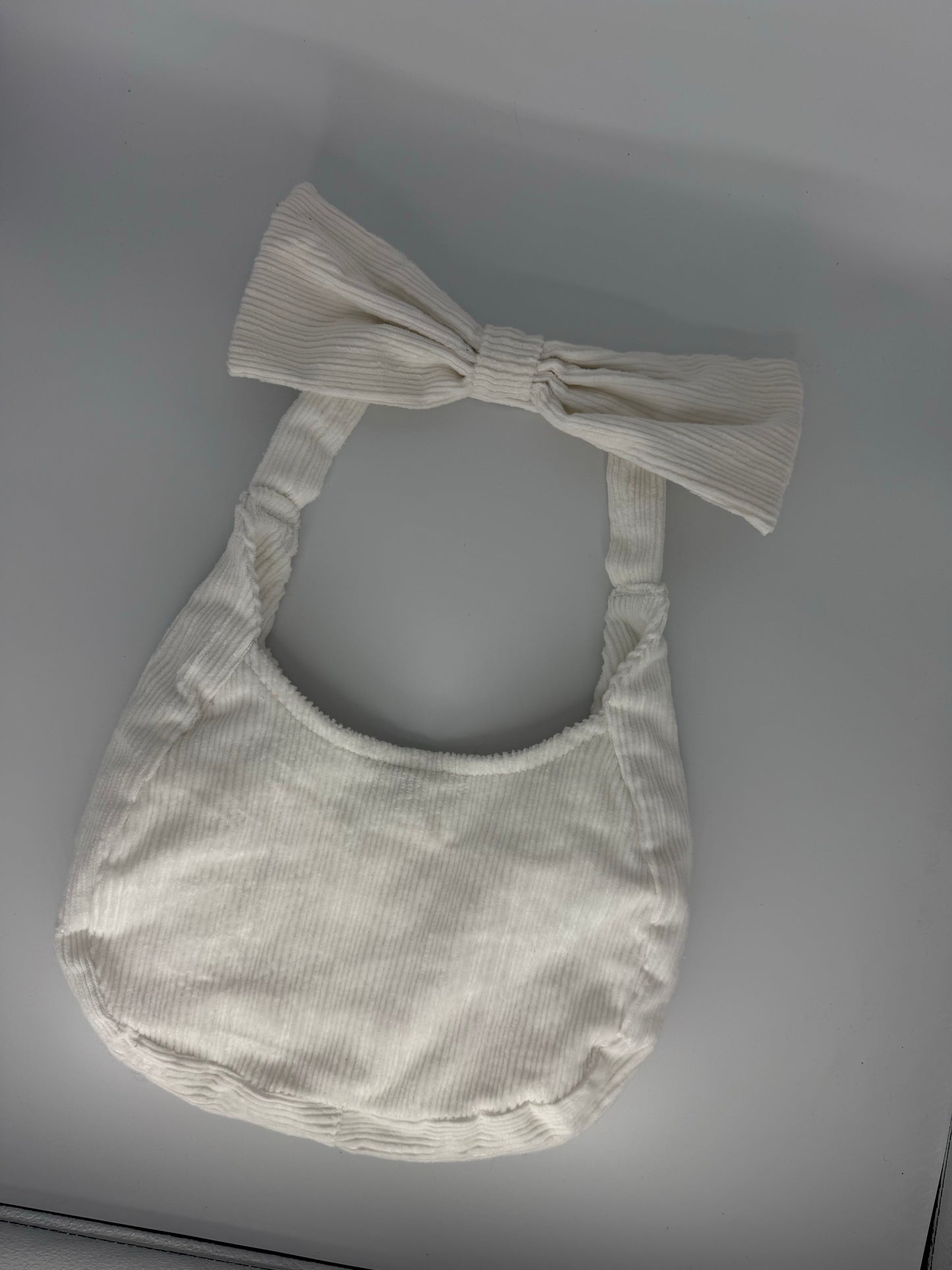 White Corduroy Bow Bag