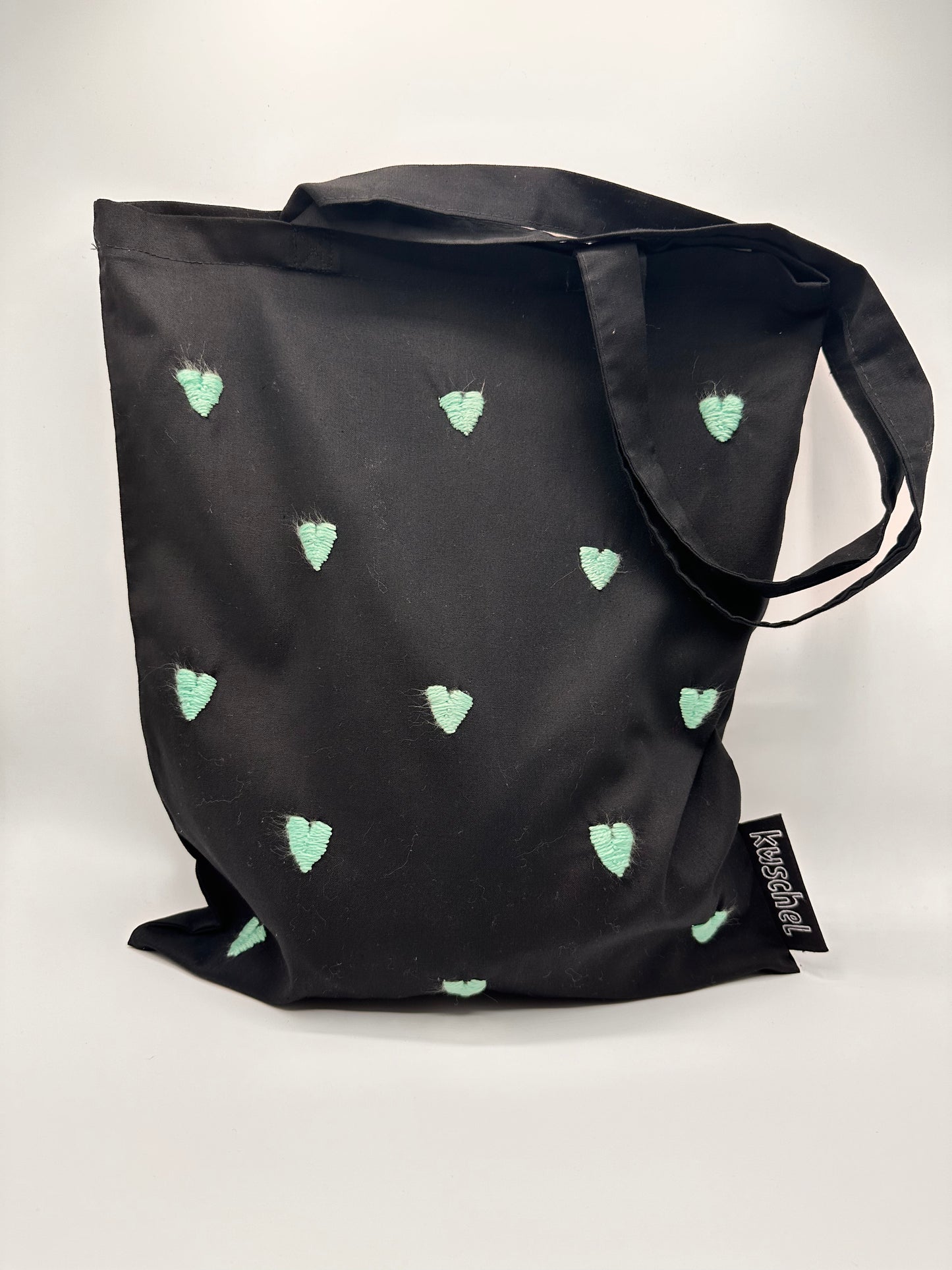 Embroidered Green Hearts tote bag
