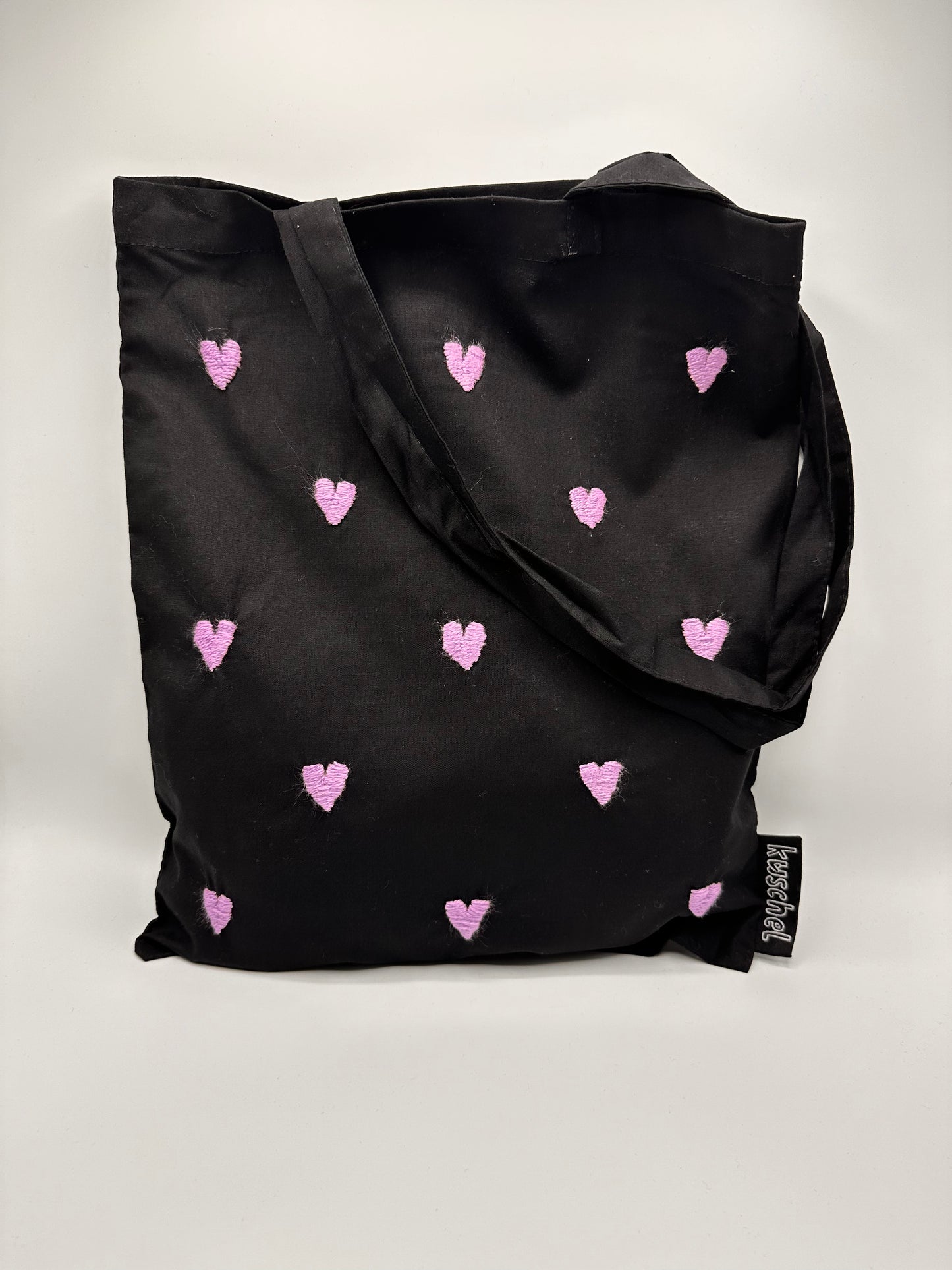 Embroidered Lilac Hearts tote bag