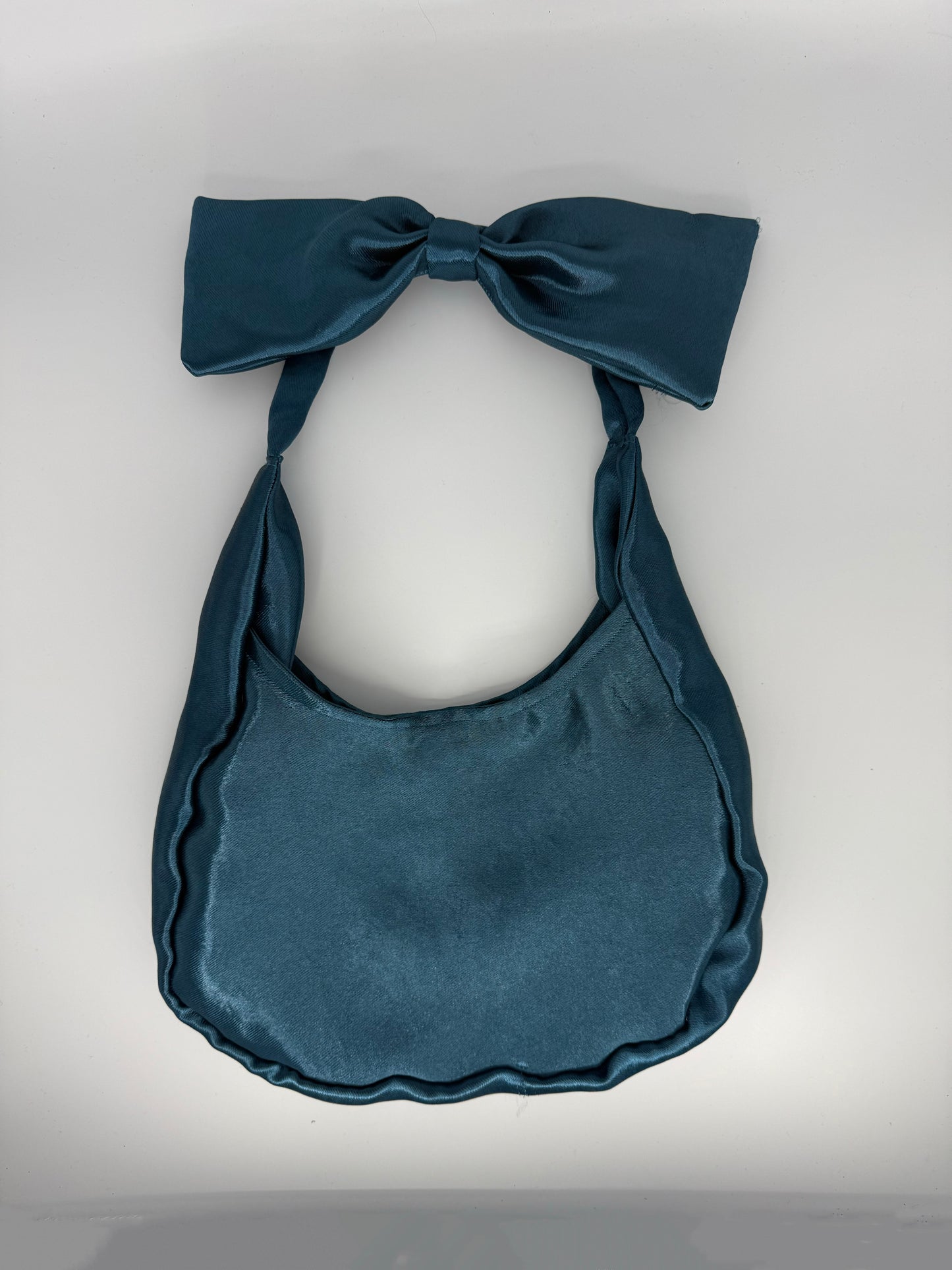 Cyan Satin Bow Bag