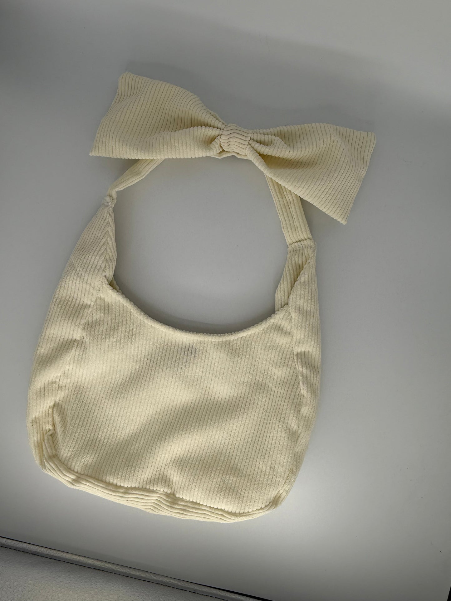Beige Corduroy Bow Bag