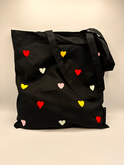 rainbow hearts tote bag (black)