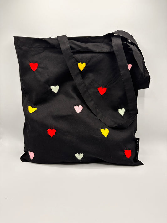 rainbow hearts tote bag (black)