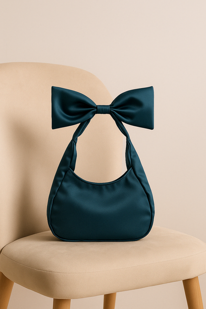 Cyan Satin Bow Bag