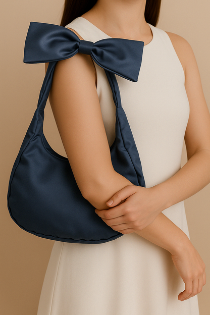 Cyan Satin Bow Bag