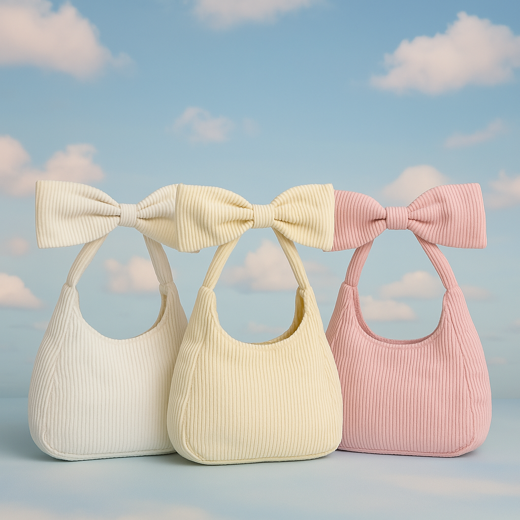 Beige Corduroy Bow Bag