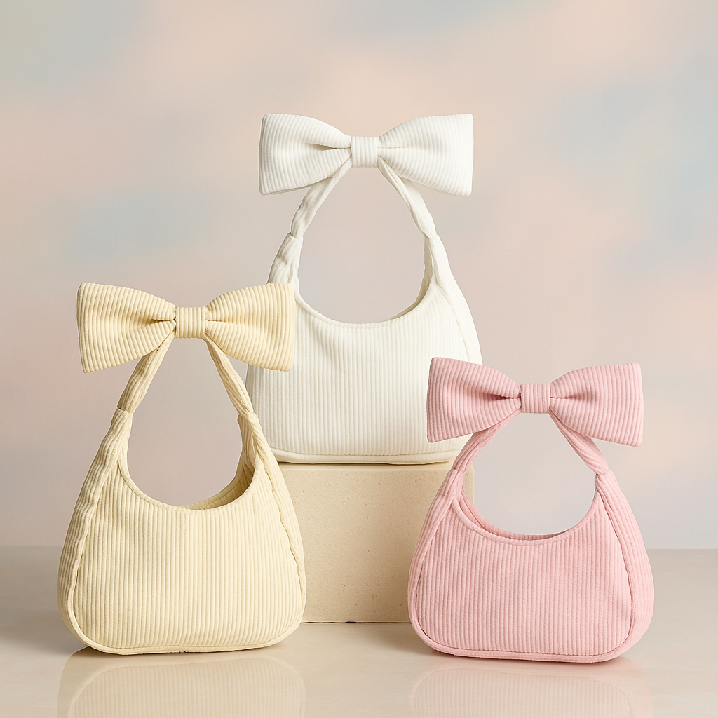 Beige Corduroy Bow Bag