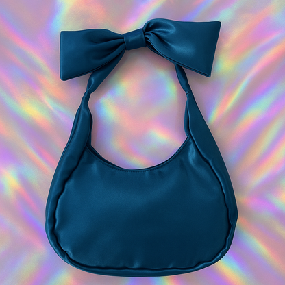 Cyan Satin Bow Bag