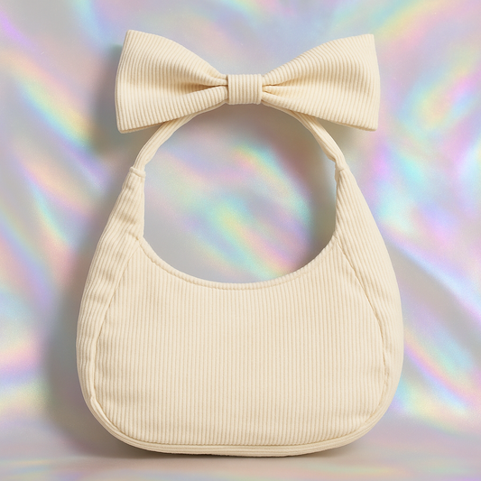 Beige Corduroy Bow Bag