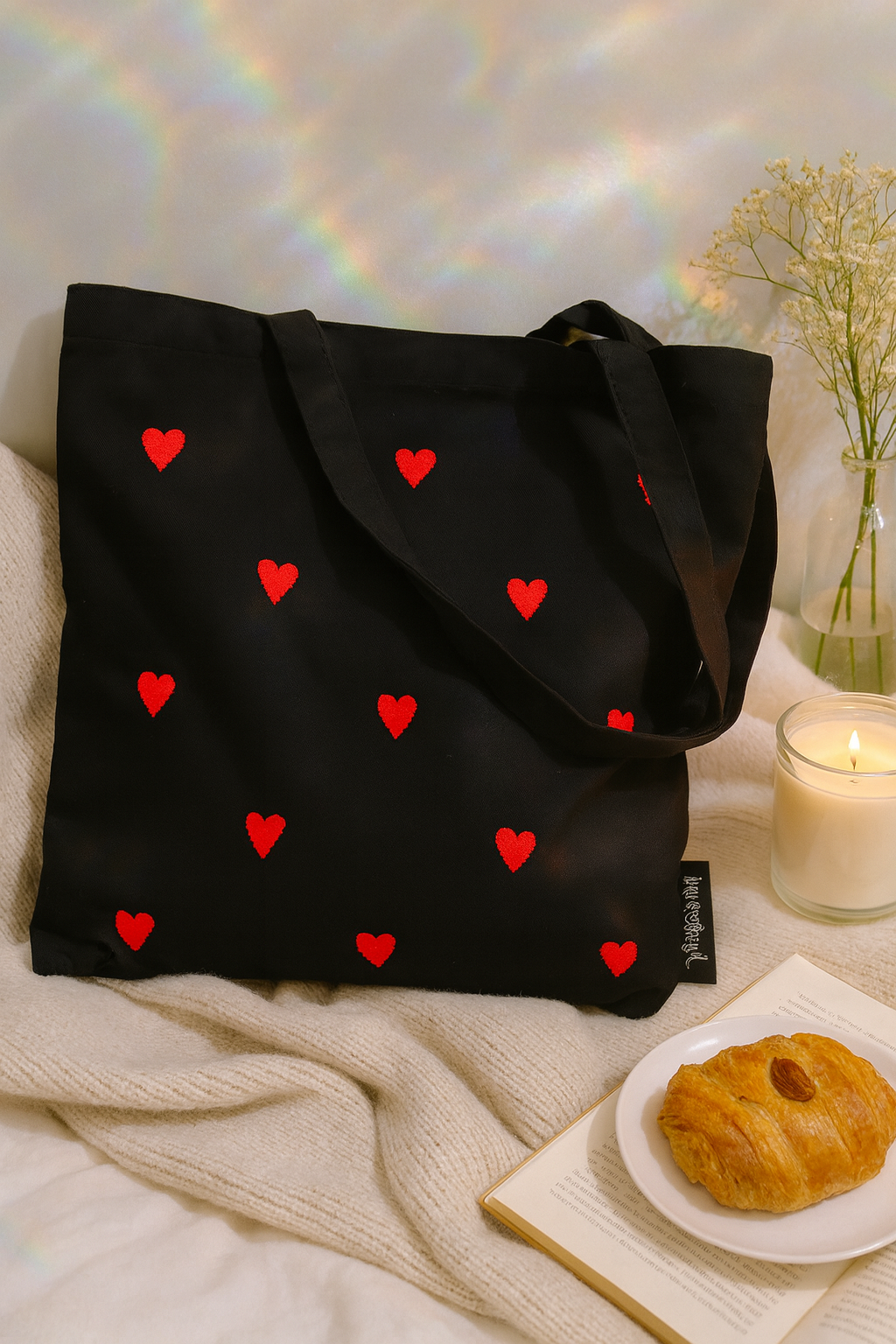 red hearts tote bag