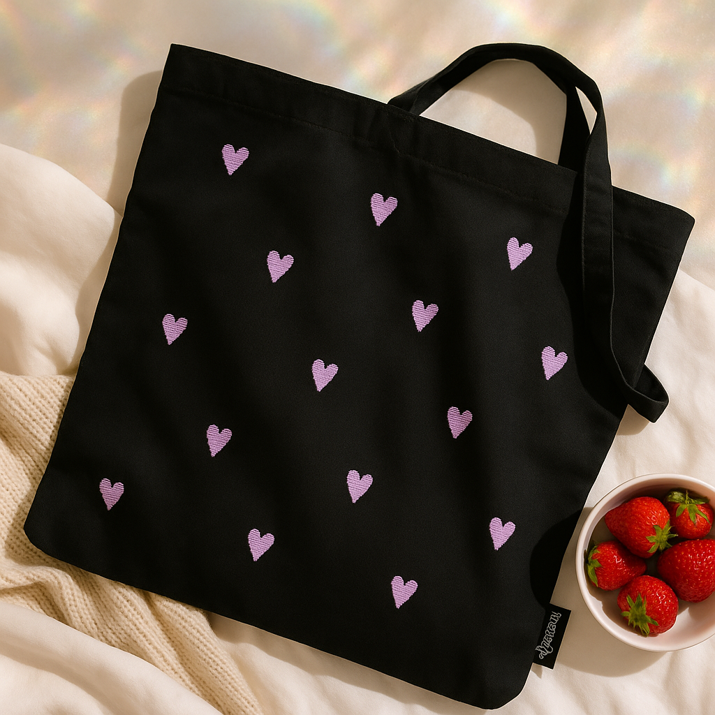 lilac hearts tote bag