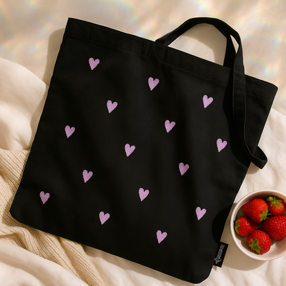 lilac hearts tote bag