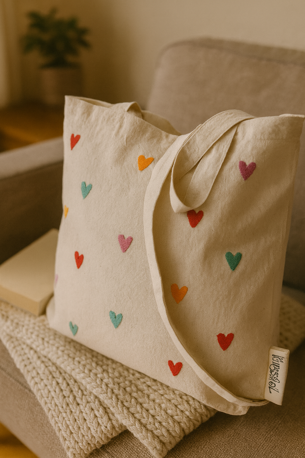 rainbow hearts tote bag (white)