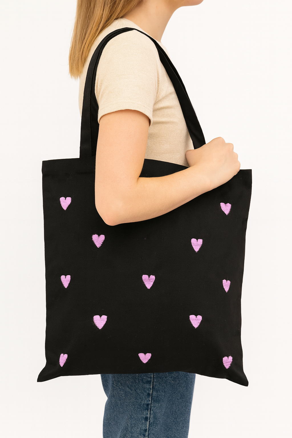 lilac hearts tote bag