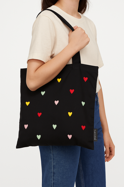 rainbow hearts tote bag (black)