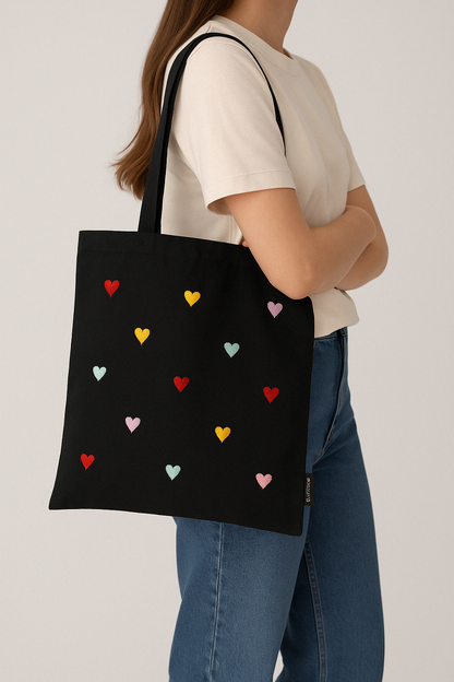 rainbow hearts tote bag (black)