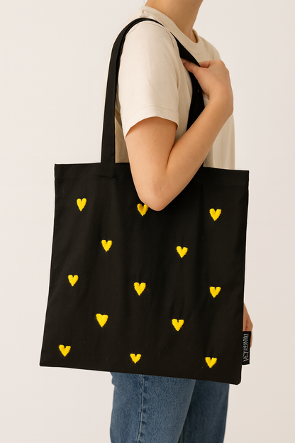 yellow hearts tote bag