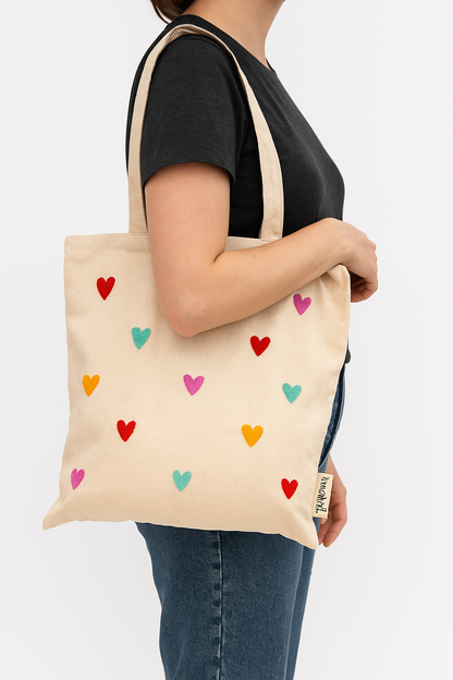 rainbow hearts tote bag (white)