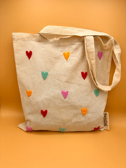 rainbow hearts tote bag (white)